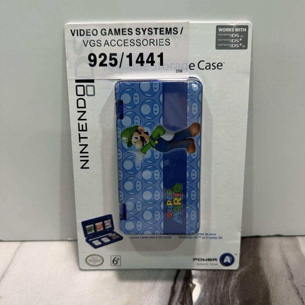 PowerA Super Mario Luigi Blue Padded Game Case for Nintendo DS Holds 6 Games.